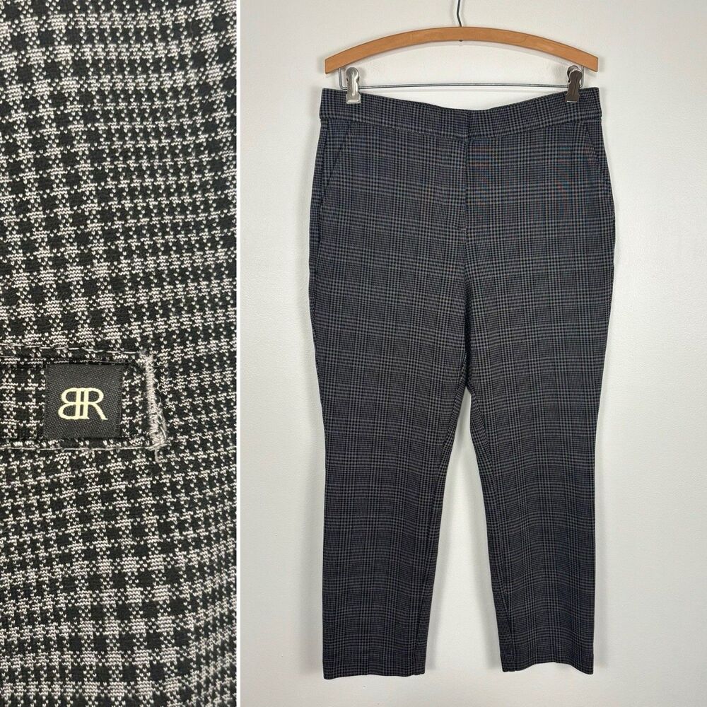 BANANA REPUBLIC Womens 10 Black Gray Plaid Ponte Stretch Dress Pants